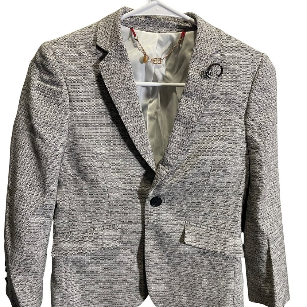 Elie‎ Balleh Boys Gray/Black Textured Button-Front Blazer S
